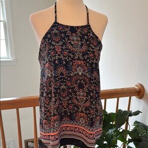 Floral Halter Neck Top - Black and Red